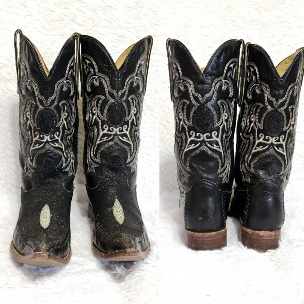❌TEMP NFS❌ GETTING RESTORED❌ DYE REFRESH ❌Pointed Black Stingray Western Boots - Picture 15 of 16